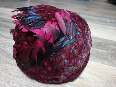 Jack McConnell New York Red Feather Hat vtg 30s 40s 50s 60s Womens cap excellent - Image 1 of 4