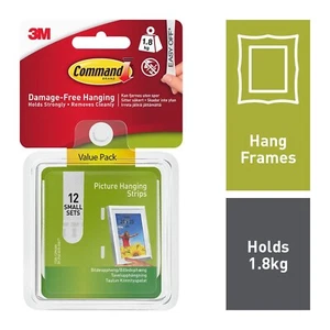 Command 1720512PK Picture & Frame Hanging Strips White Small Pack Of 12 Sets - Picture 1 of 11