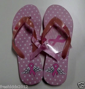 "Pink Ribbon" Breast Cancer Awareness Ladies Flip-Flops "Wings" NWT (M 7/8) - Picture 1 of 6