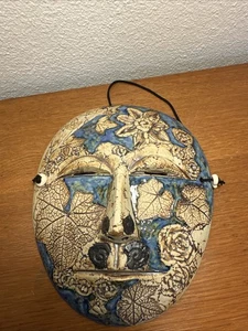 Botanical Motifs Art Pottery Mask Wall Hanging - Picture 1 of 8