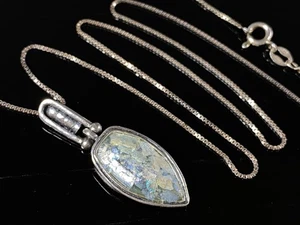 Römische Glas Marquise 925 Sterlingsilber Anhänger Halskette - 6,21 g / 30" - Bild 1 von 13