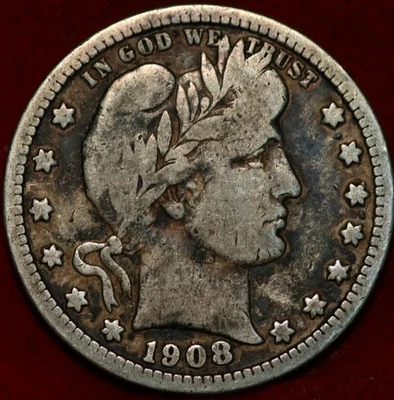 1908-D Denver Mint Silver Barber Quarter - Image 1 of 2
