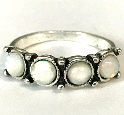 Vtg Opal Cocktail Ring Band Size 6 MOP Mother of Pearl Simulated Silver Plated - Image 1 of 4