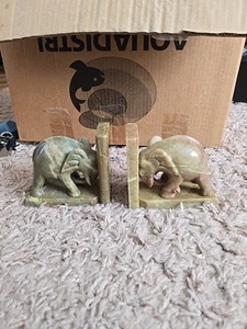 Vintage Marble Elephant Book Ends - Picture 1 of 6