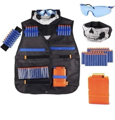 NERF Chaleco Táctico Ajustable Negro Chaqueta Accesorios Kit Gafas Máscara Balas - Imagen 1 de 4