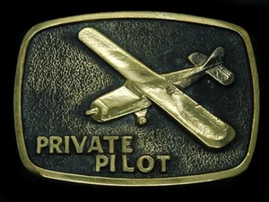 SL07138 *NOS* VINTAGE AÑOS 70 **PILOTO PRIVADO** HEBILLA DE CINTURÓN DE LATÓN MACIZO - Imagen 1 de 2