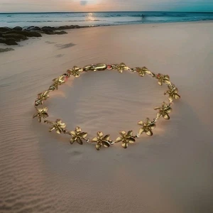 14k Gold Hibiskus Plumeria Hawaii Lei Blume Armband Diamantschliff 6,3 gr 7" - Bild 1 von 5