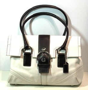 Bolso de Mano Coach Grande Cartera Doble Asa Hobo Hampton Cartera Blanca Solapa Frontal - Imagen 1 de 10