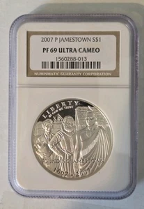 2007 JAMESTOWN 400TH ANNIVERSARY PF69ULTRA CAMEO .900 SILVER DOLLAR LOW MINTAGE - Picture 1 of 4