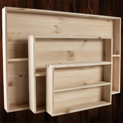 Wooden Plain Pine 2 Tier Trinket Display Shelves for High Narrow Objects 3 Sizes - Image 1 of 4