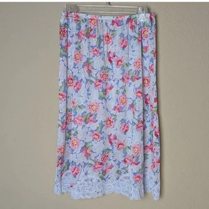 Vintage Women's Floral Slip Skirt Pastel Lace Hem 80s 90s Cottagecore Romantic - Picture 1 of 5