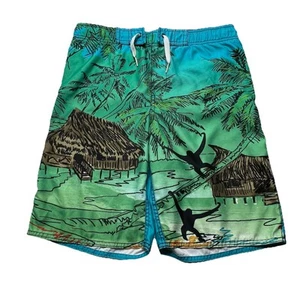 Old Navy Kids Boys Jungle Tiki Theme Swim Trunk Shorts - Green, Blue - Size L - Picture 1 of 18
