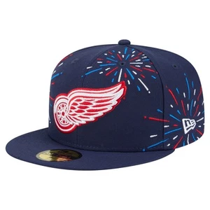 Men's-New Era  Navy Detroit Red Wings Americana Fireworks 59FIFTY Fitted Hat - Picture 1 of 5