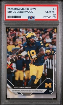 Bryce Underwood #1 radiocontrol novato 2025-26 Bowman U ahora Michigan PSA 10 Foto 1 de 2