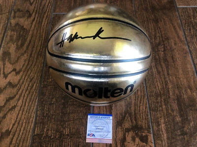 Hakeem Olajuwon Rockets Signed Molten Gold Official Size Basketball Beckett Coa - Image 1 of 4