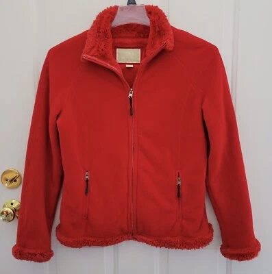 Chaqueta polar Green Tea forro de piel sintética para mujer roja cremallera completa talla pequeña Foto 1 de 4
