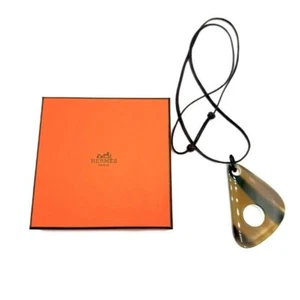 HERMES necklace buffalo horn stripe translucent large brownish triangle - Picture 1 of 7
