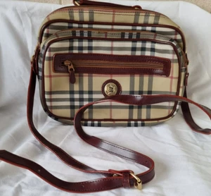 Lucky Duck women's beige/ brown checked shoulder/ handbag with brown trim - Picture 1 of 12