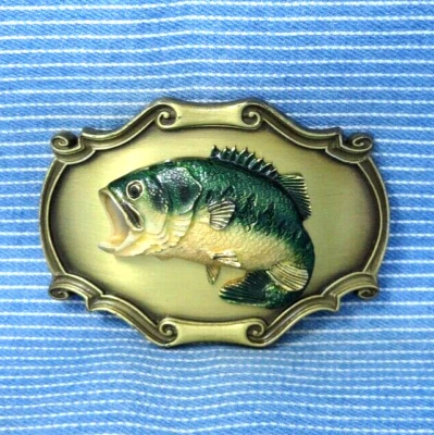 Hebilla de cinturón de pescador de lubina pescado esmaltado deportista de colección años 70 Raintree. TYC858 Foto 1 de 4