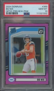 2024 Panini Donruss Football Bo Nix #369 RC Rookie Optic Preview Pink PSA 10 - Picture 1 of 2