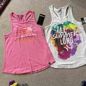 New Lot Of 2 Hurley Girls Kids Tank Tops NWT Size Large L Pink White Shirts - Picture 1 of 13