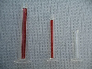 Lot of (3) Pyrex/Kimax 10ml, 25ml, & 100ml Red Stripe & clear Graduated Cylinder - Picture 1 of 8