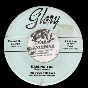 Rare Doo Wop 45 FOUR FELLOWS - Darling You / Please Dont Deprive Me - Glory VG++ - Picture 1 of 2
