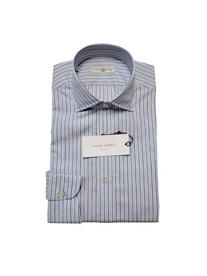 LUCIANO BARBERA Men's Small Blue Striped COTTON & LINEN Long Sleeve Shirt NWT  - Image 1 of 4