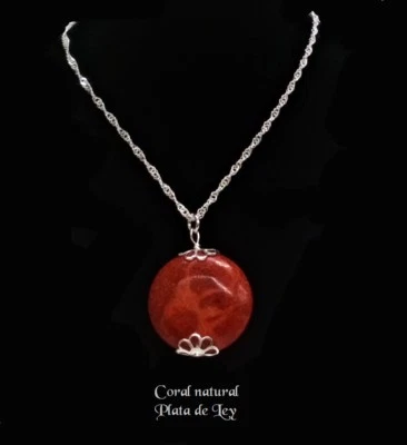 Collana Pendente Di CORALLO Naturale Disco 20 Mm E CATENA D'ARGENTO 925 A 45 Cm - Immagine 1 di 4