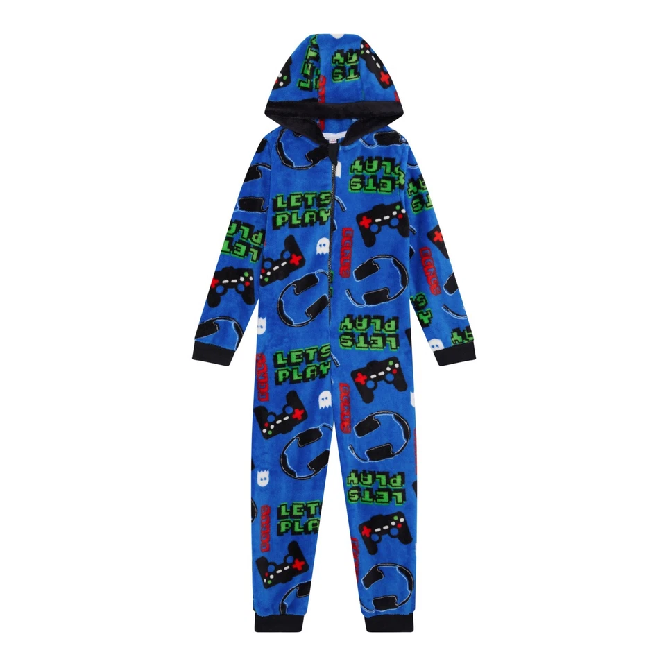 GLADRAGS Jungen 1Onesie Gaming Fleece Kapuze Gamer Play All-in-One Mädchen Kinder Alter 5-13 Jahre