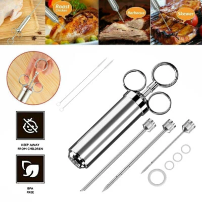 Edelstahl Fleischspritze Truthahn-Gewürzpumpe BBQ Bratenspritze mit 3 Nadeln 304 - Bild 1 von 4