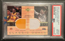 01-02 KOBE BRYANT & IVERSON UD CLASSIC DUALS AUTHENTIC SP GAME USED JERSEY PSA 8