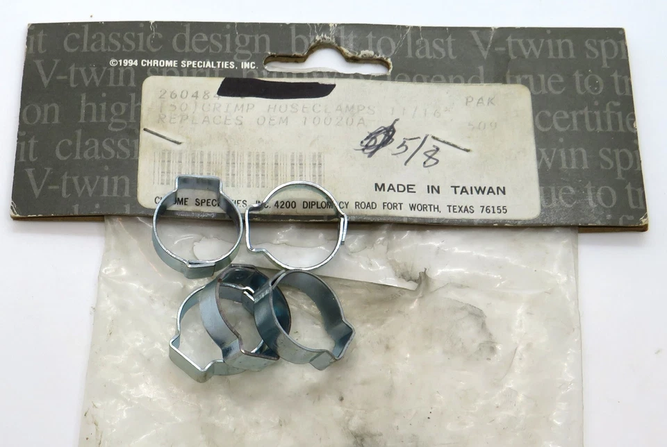 260484 Chrome Specialties 11/16" Oil/Gas Line Hose Clamps (set of 5) for Harley - Image 1 of 1