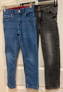 LOT of 2 Boys Slim Fit Denim Jeans-Levi's Blue 511 + Wrangler Black (Size 7 ) - Picture 1 of 8