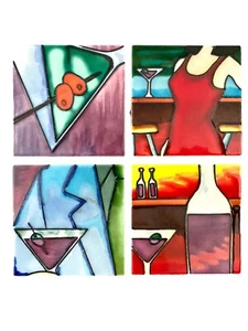 Coasters Colorful Ceramic Tile Martini Decor Design Set of 4 - Picture 1 of 6
