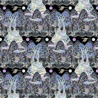 Korean Traditional Jagae Sun Moon Mountain Patterned Fabric made in Korea  BTHY - Image 1 of 4