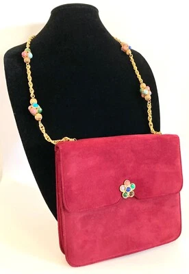 Antiga Bolsa de Corrente de Ouro Saks Fifth Avenue Rosart 1960’s Evento Mini Camurça Frisada - Imagem 1 de 4