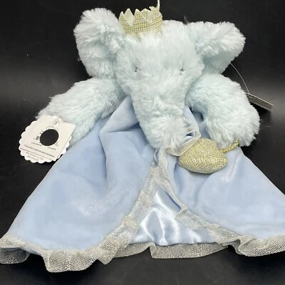 Manta de Seguridad Mudpie Lovey Felpa Elefante Azul Dorado Corona Corazón Terciopelo Satinado Foto 1 de 4