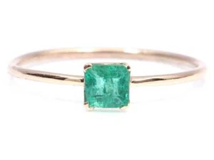 18k Solid Yellow Gold Natural Green Emerald Gemstone Stacking Women Promise Ring - Picture 1 of 5