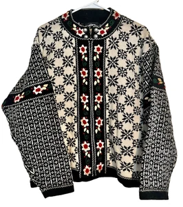 Gorgeous Icelandic Design Winter Zip Up Sweater - 100% Wool - Size XL - Picture 1 of 9