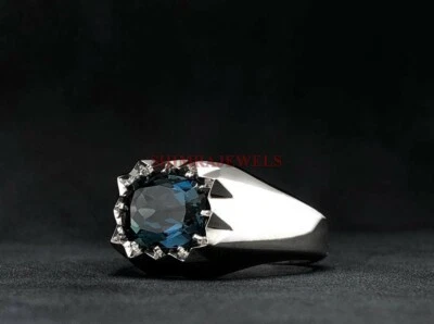 Natural London Blue Topaz Gemstone with 925 Sterling Silver Ring for Men's #768 - Image 1 of 3