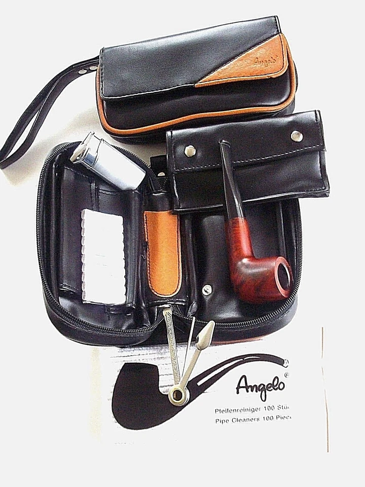Angelo Pfeifentasche für 2 Pfeifen SET mit Reiniger Filter- Pfeife und mehr NEU! - Bild 1 von 2