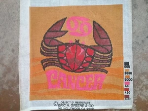 "Cancer" Vintage Zodiac painted needlepoint canvas 15" by 15" square finished - Picture 1 of 1