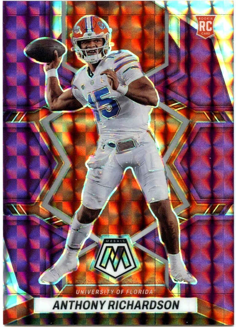 ANTHONY RICHARDSON RC 2023 PANINI MOSAIC DRAFT PURPLE PRIZM ROOKIE 27/49 FLORIDA