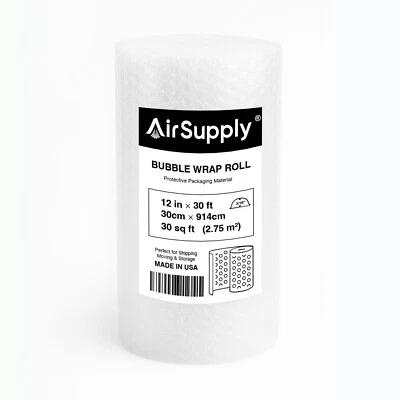 Made in USA AirSupply Bubble Wrap 12” x 30’ Roll 3/16” - Moving Shipping Packing - Image 1 of 4