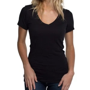 Cariloha Bamboo Cotton V-neck Black T-shirt Sz XS - Picture 1 of 7