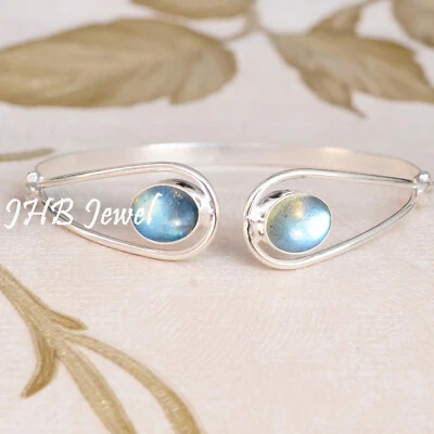 Blue Fire Labradorite Gemstone 925 Sterling Silver Cuff Best Design Gift Bangle - Image 1 of 4
