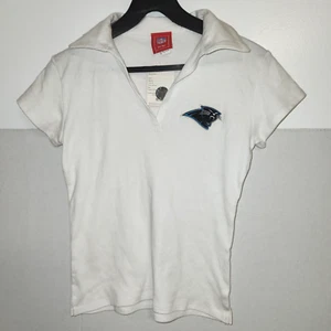 Carolina Panthers NFL Women's White V-Neck Collared Shirt, size Small - Picture 1 of 4