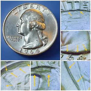 1964-D Washington Quarter Error. MULTIPLE Die Cracks Obv/Rev! 90% Silver. WQ-013 - Picture 1 of 9