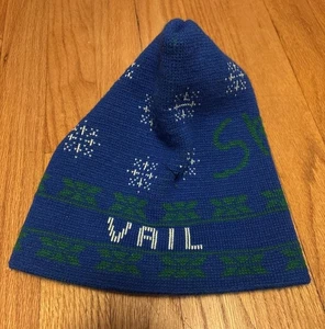 Knit Beanie Winter Hat Vail Colorado Ski Rare Square Souvenir Travel - Picture 1 of 3